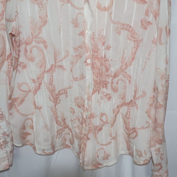 LovePotion Blouse, Medium Wormen Light Cotton Peach and White Button Down, - Picture 5 of 14